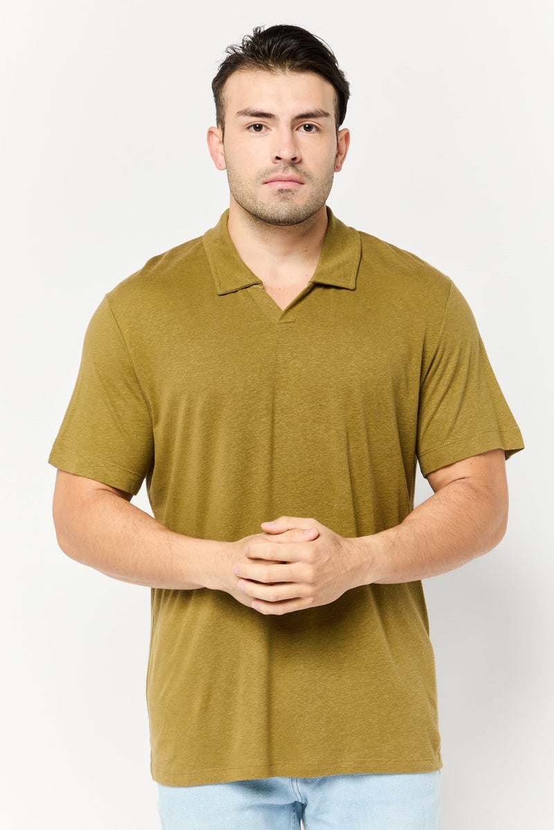Celio Men Regular Fit Solid Short Sleeve Polo Shirt, Olive - Image 1